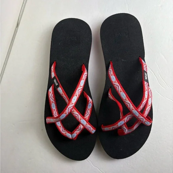TEVA Olowahu Island Red Strappy Flip Flop Sandals Women’s size 11 - Picture 3 of 5